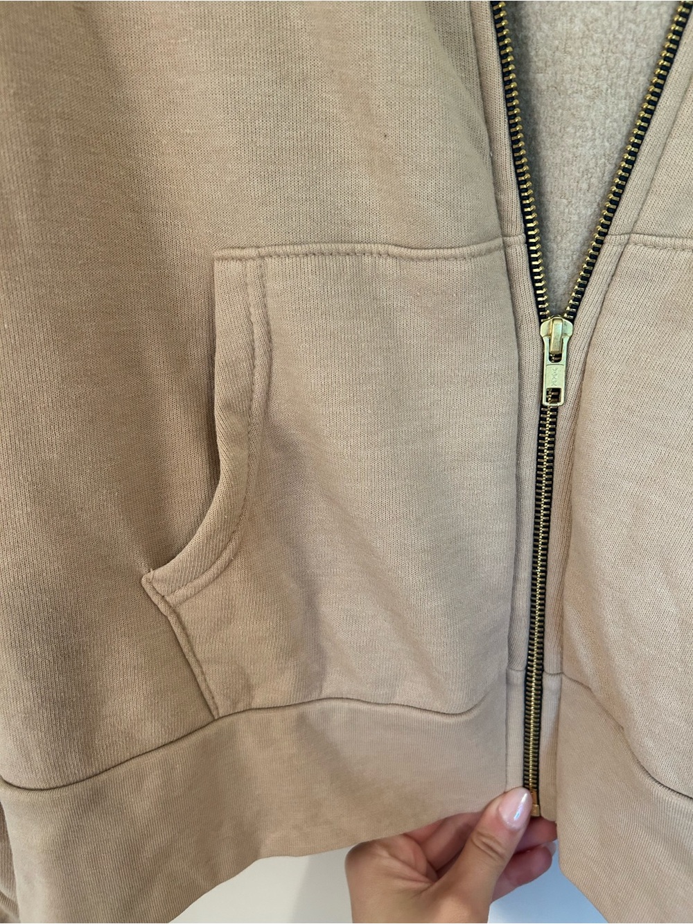 Aviator Nation Beige Zip Hoodie with Yellow Stripe Accents - Picture 5 of 7